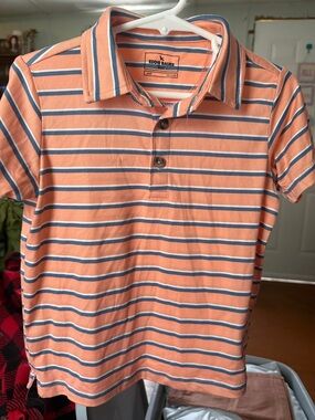 Eddie Bauer Peach & Navy Striped Polo Shirt